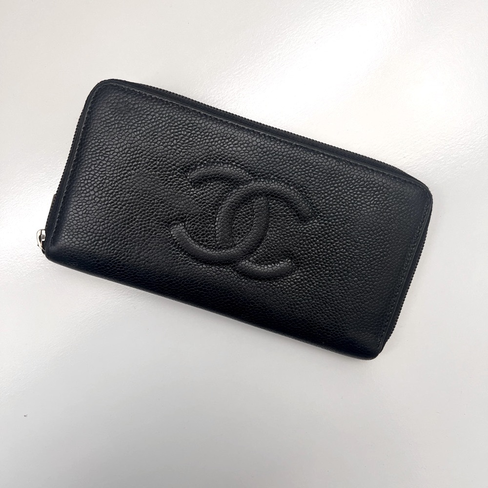 🔥CHANEL Caviar Large Timeless CC Zip Around Wallet in Black